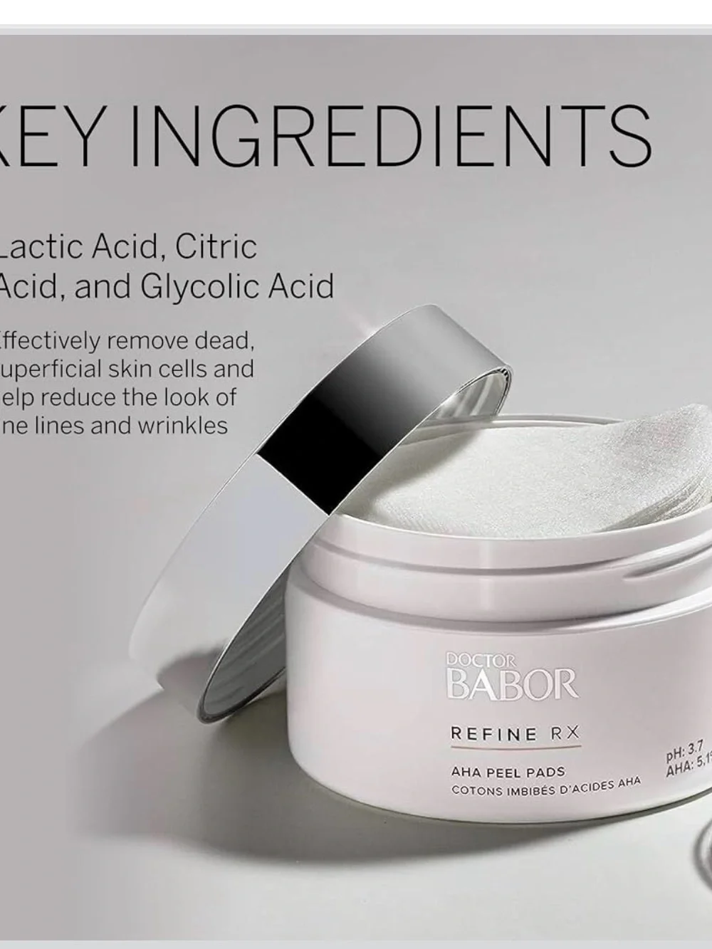 Doctor Babor Refine RX AHA Peel Pads 60ct Glycolic/Lactic Paraben-Free